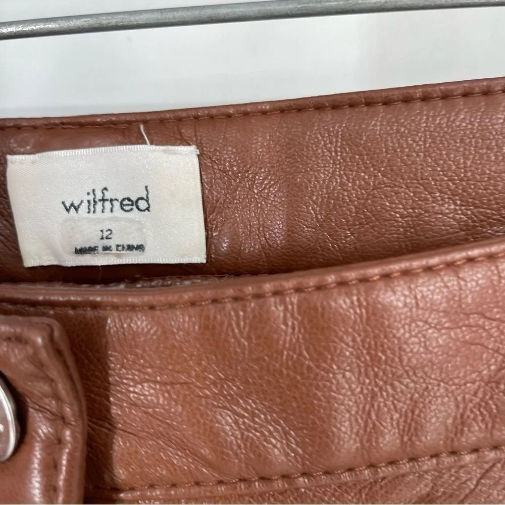 Wilfred Brown Vegan Faux Leather Pants Womens 12 Straight Leg High‎ Waist